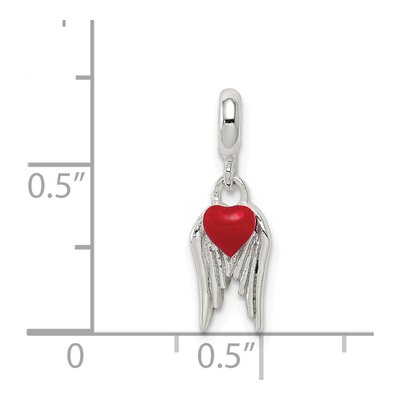 Sterling Silver Red Enamel Heart Wings Pendant – view 3