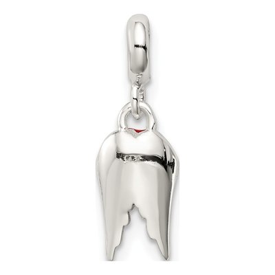 Sterling Silver Red Enamel Heart Wings Pendant – view 4