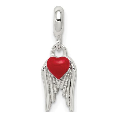 Sterling Silver Red Enamel Heart Wings Pendant