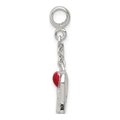 Sterling Silver Red Enamel Heart Wings Charm – view 3