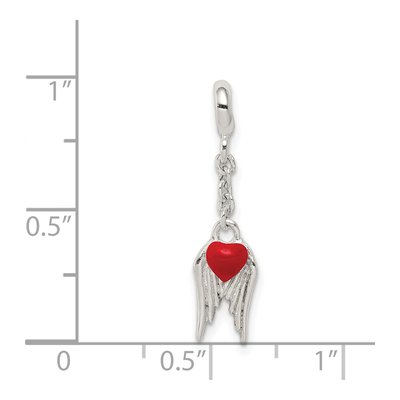 Sterling Silver Red Enamel Heart Wings Charm – view 4