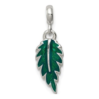 Sterling Silver Green Enamel Leaf Enhancer Pendant