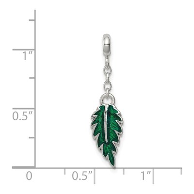 Sterling Silver Green Enamel Leaf Dangle Enhancer Pendant – view 4