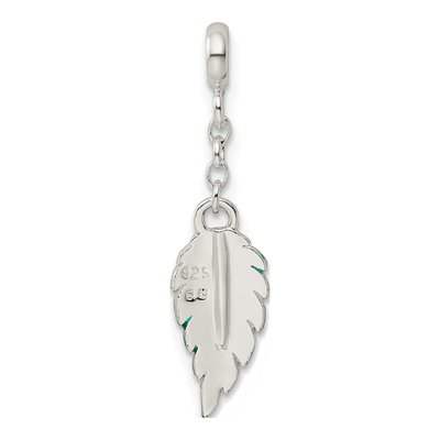 Sterling Silver Green Enamel Leaf Dangle Enhancer Pendant – view 5