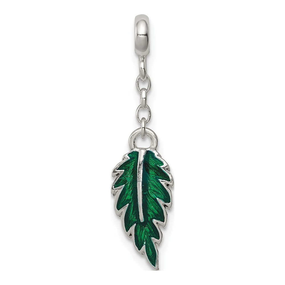 Sterling Silver Green Enamel Leaf Dangle Enhancer Pendant