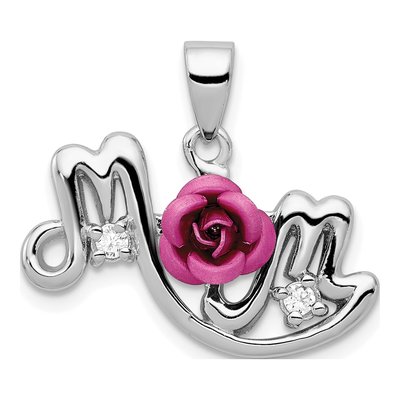 Sterling Silver CZ Aluminum Mom Pendant