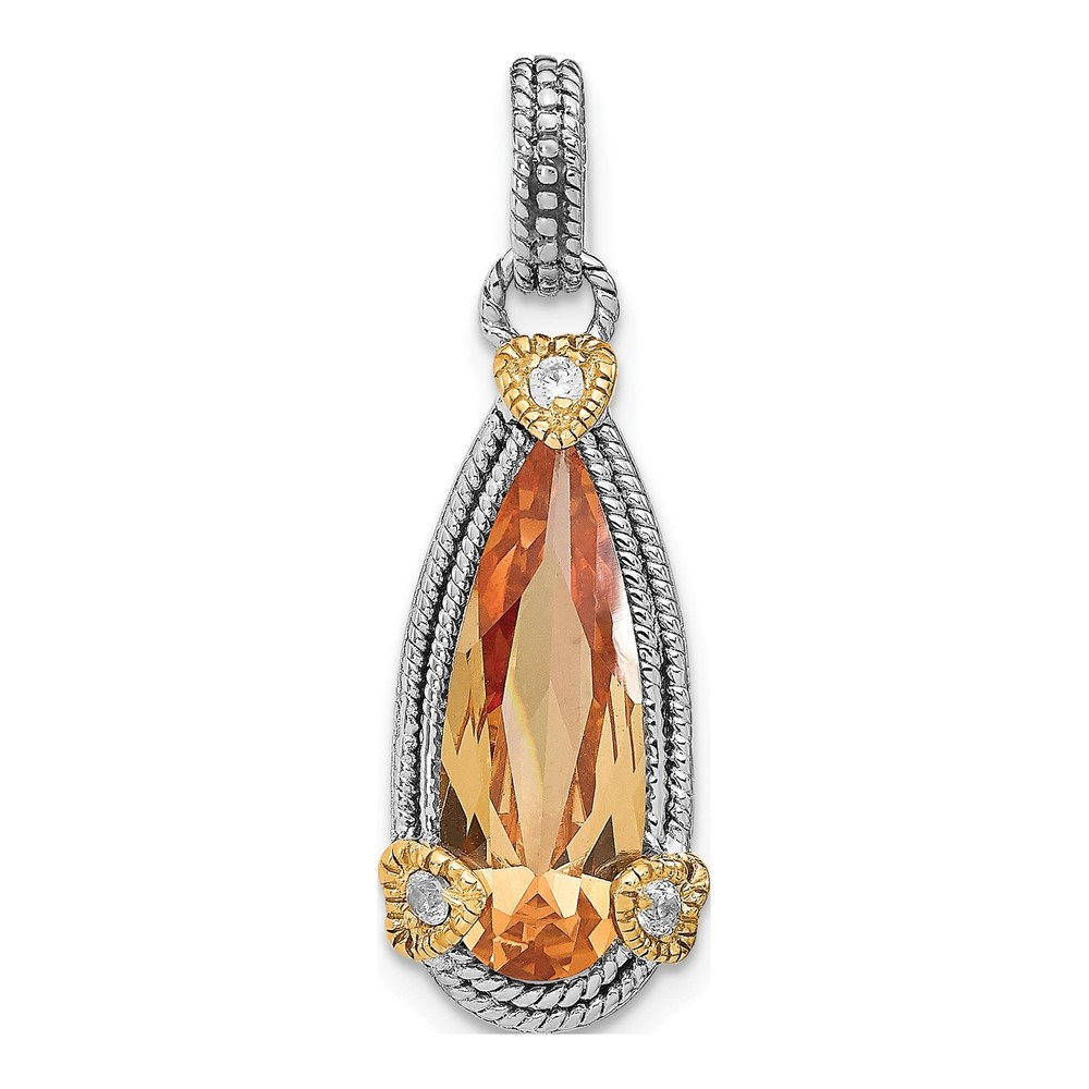 Sterling Silver Champagne CZ Pendant, Rhodium-Plated