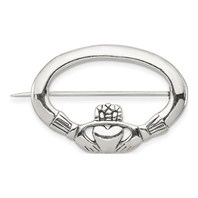 Sterling Silver Antiqued Claddagh Pin Pendant