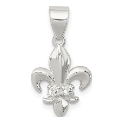 Sterling Silver CZ Fleur de Lis Pendant