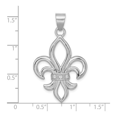 Sterling Silver CZ Fleur de Lis Pendant – view 4