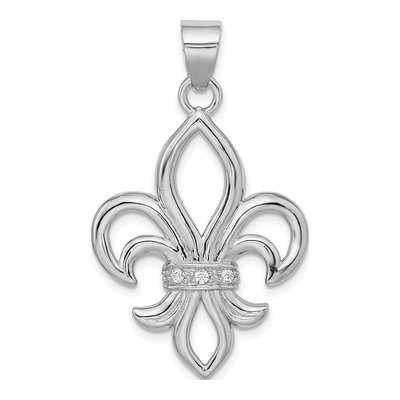 Sterling Silver CZ Fleur de Lis Pendant