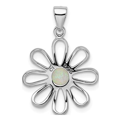 Sterling Silver Lab-Created Opal Daisy Charm – view 5