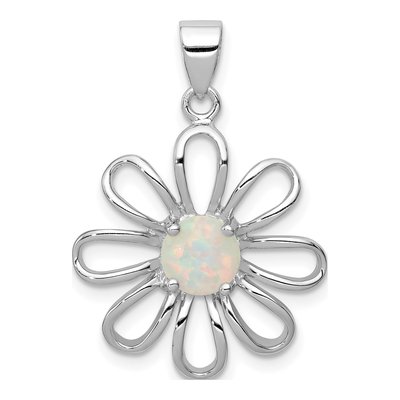 Sterling Silver Lab-Created Opal Daisy Charm