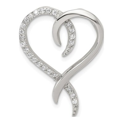 Sterling Silver CZ Heart Slide Pendant