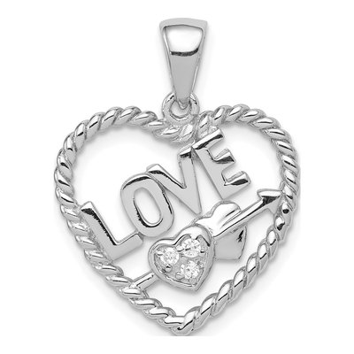 Sterling Silver CZ Heart Pendant