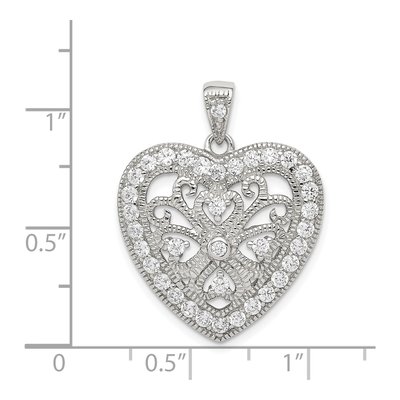 Sterling Silver CZ Filigree Heart Pendant – view 4