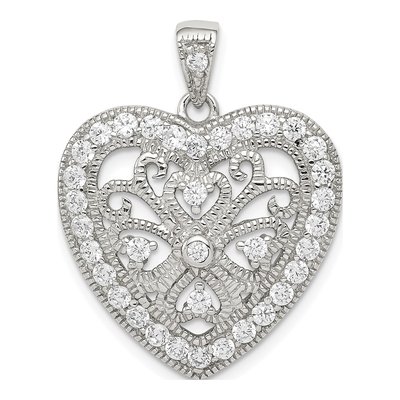 Sterling Silver CZ Filigree Heart Pendant