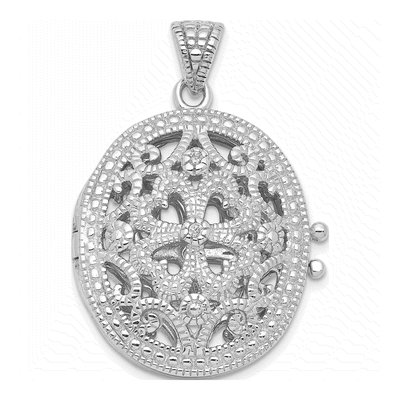 Sterling Silver CZ Filigree Oval Locket