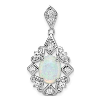 Sterling Silver Lab-Created Opal & CZ Pendant