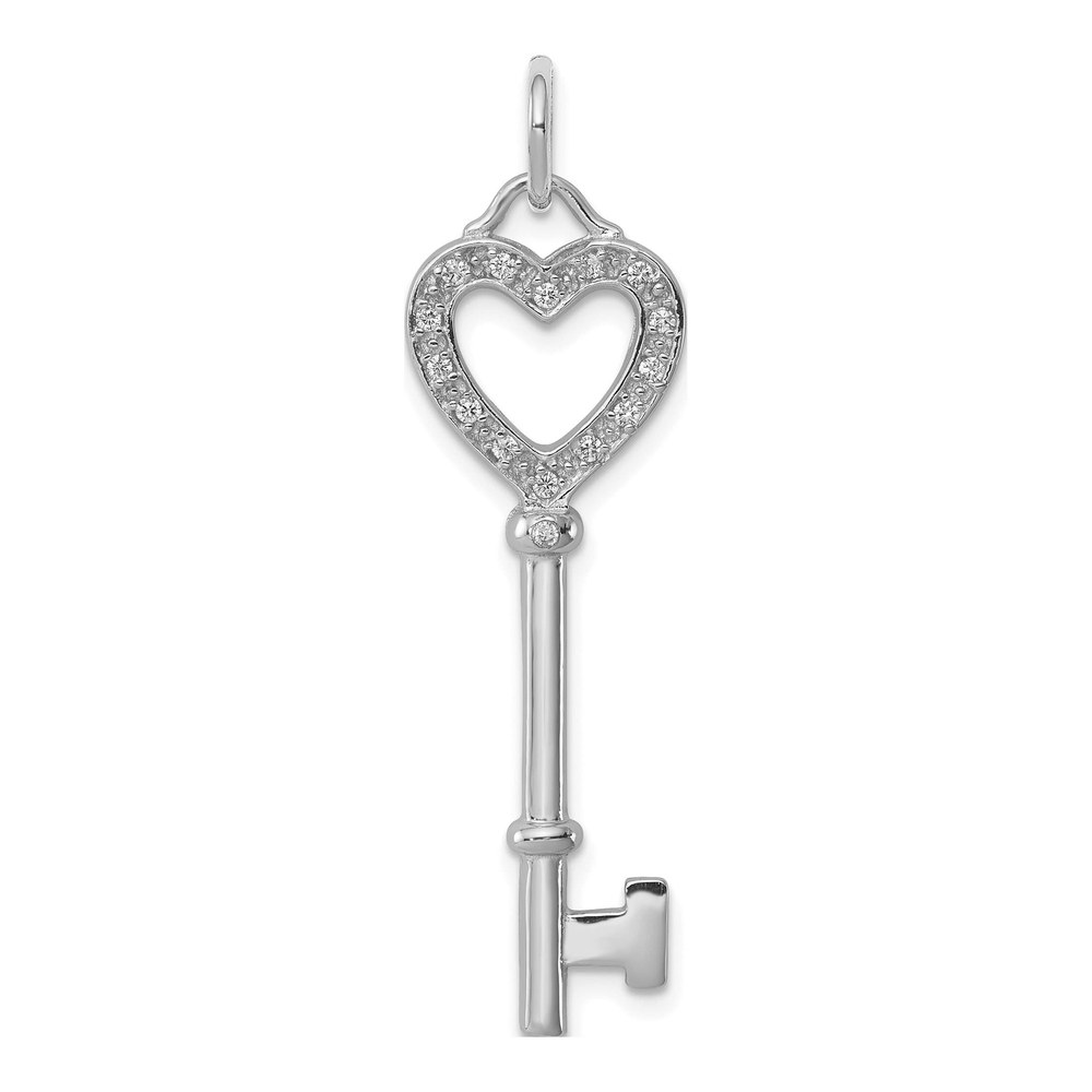 Sterling Silver CZ Heart Key Pendant