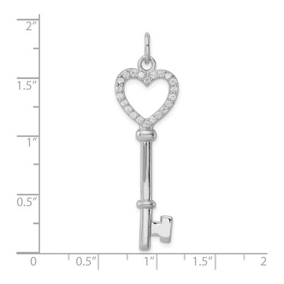 Sterling Silver CZ Heart Key Pendant – view 4