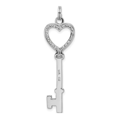 Sterling Silver CZ Heart Key Pendant – view 5