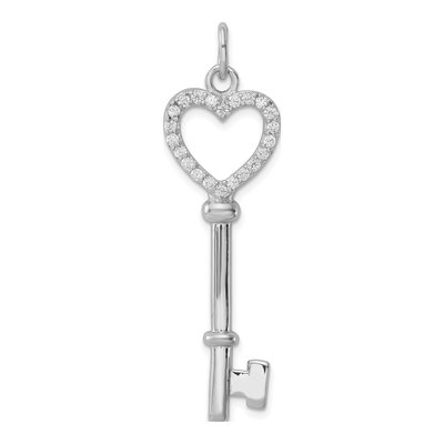 Sterling Silver CZ Heart Key Pendant