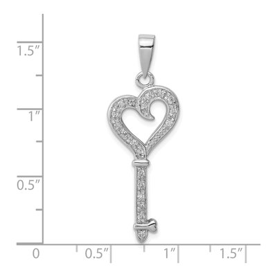 Sterling Silver CZ Heart Key Pendant – view 4