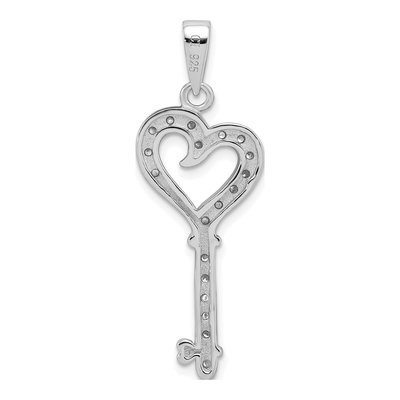 Sterling Silver CZ Heart Key Pendant – view 5