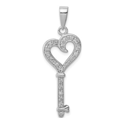 Sterling Silver CZ Heart Key Pendant