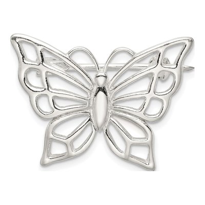 Sterling Silver Polished Butterfly Pin Brooch
