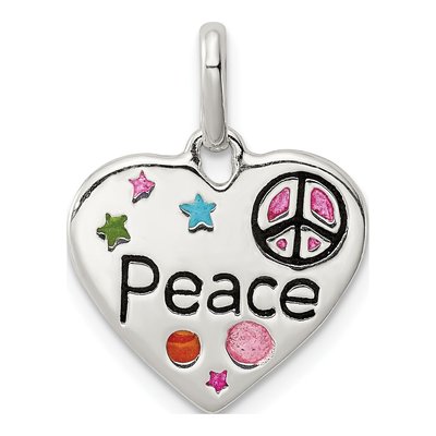 Sterling Silver Enamel Heart Peace Charm