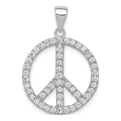 Sterling Silver CZ Peace Symbol Pendant
