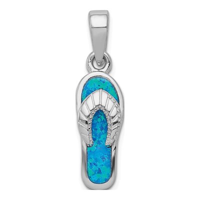 Sterling Silver Lab-Created Opal Sandal Pendant