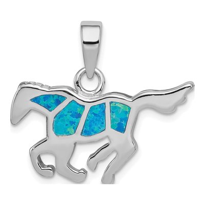 Sterling Silver Lab-Created Opal Horse Pendant