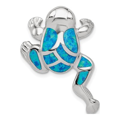 Sterling Silver Lab-Created Opal Frog Slide Pendant