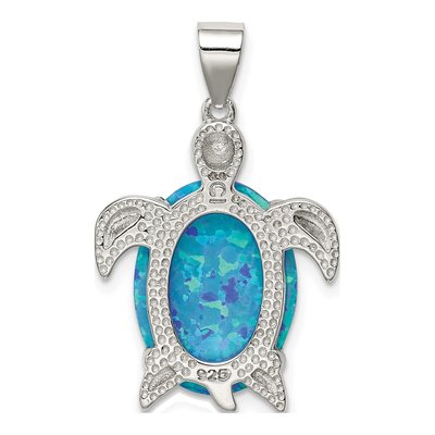 Sterling Silver Lab-Created Opal Sea Turtle Pendant – view 5