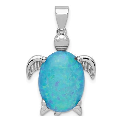 Sterling Silver Lab-Created Opal Sea Turtle Pendant