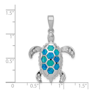 Sterling Silver Lab-Created Opal & CZ Tortoise Pendant – view 4