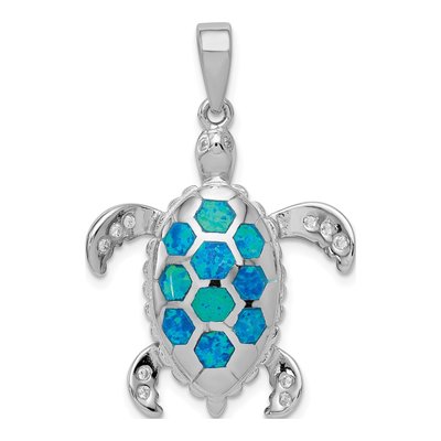 Sterling Silver Lab-Created Opal & CZ Tortoise Pendant