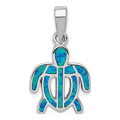Sterling Silver Lab-Created Opal Tortoise Pendant