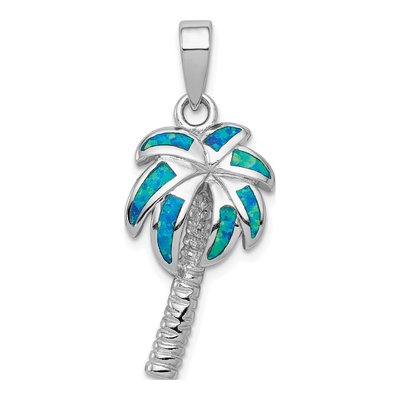 Sterling Silver Lab-Created Opal Palm Tree Pendant