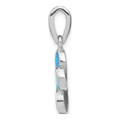 Sterling Silver Lab-Created Opal Flower Pendant – view 3
