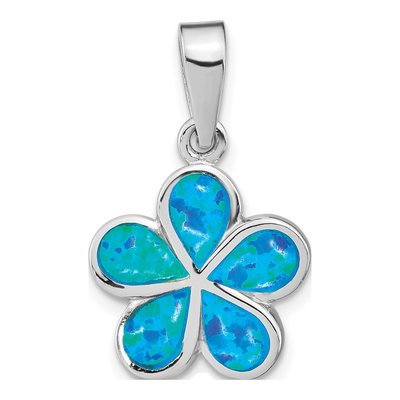 Sterling Silver Lab-Created Opal Flower Pendant