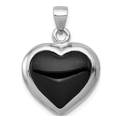 Sterling Silver Mother of Pearl & Onyx Reversible Heart Pendant