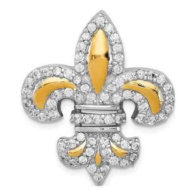 Sterling Silver CZ Fleur de Lis Slide Pendant