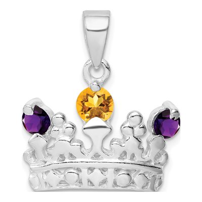 Sterling Silver Citrine & Amethyst Crown Pendant