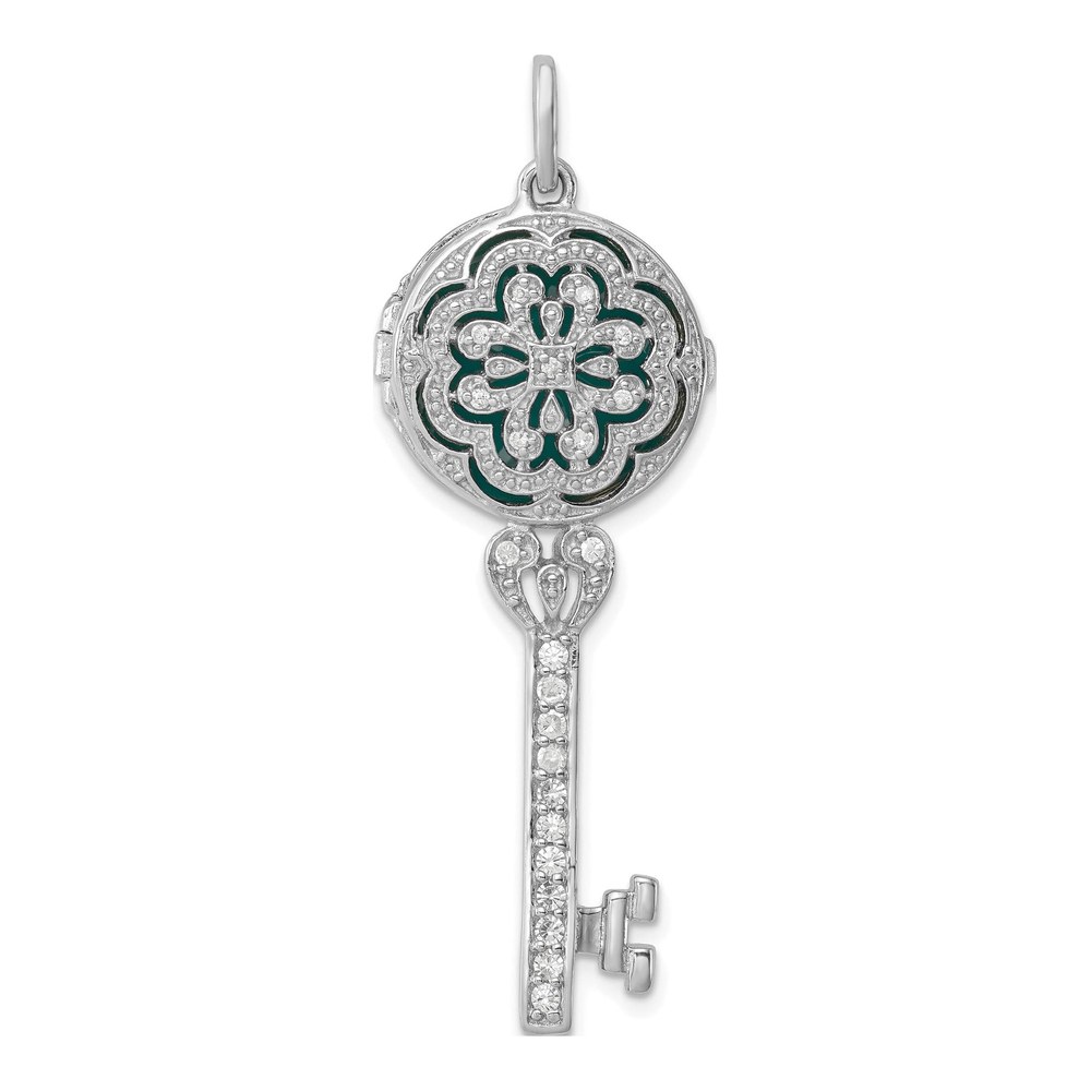 Sterling Silver CZ Filigree Key Locket Pendant