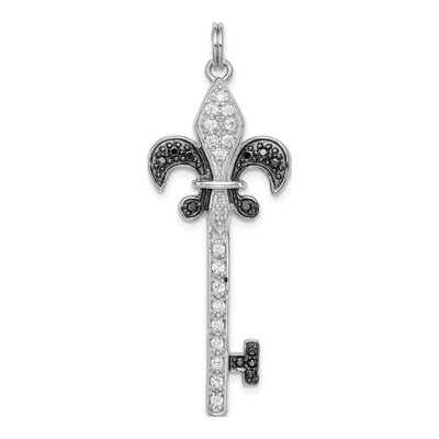 Sterling Silver CZ Fleur de Lis Key Pendant