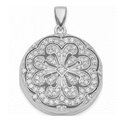 Sterling Silver CZ Flower Locket